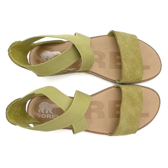 Sorel Ella II Sandals Olive Suede Elastic Strap Women’s Size 8 EU 39 Flat Summer - Picture 12 of 15